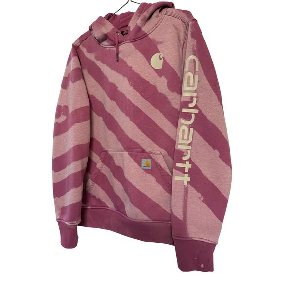 Carhartt Hoodie One of a Kind Bleach Striped Custom Woodrose Women's 8-10 Medium - Picture 5 of 16